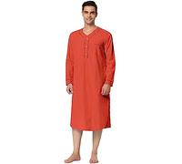 Lars Amadeus Men's Henley Neck Nightshirt Long Sleeves Sleepwear Cotton | Soft cotton fabric for comfort, Chest pocket and Henley collar, Night sleep ready Machine washable