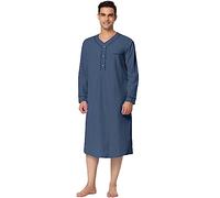 Lars Amadeus Men's Henley Neck Nightshirt Long Sleeves Sleepwear Cotton | Soft cotton fabric for comfort, Chest pocket and Henley collar, Night sleep ready Machine washable
