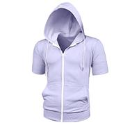 Lars Amadeus Men's Hoodies Solid Color Zip Up Short Sleeve Jackets with Hood Light Purple M