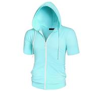 Lars Amadeus Men's Hoodies Solid Color Zip Up Short Sleeve Jackets with Hood Teal XXL