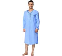 Lars Amadeus Men's Nightshirt Cotton Sleep Shirt Long Sleeves Henley Nightgown Sleepwear Blue 50