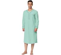 Lars Amadeus Men's Nightshirt Cotton Sleep Shirt Long Sleeves Henley Nightgown Sleepwear Light Green XL