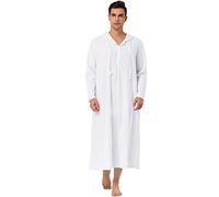 Lars Amadeus Men's Nightshirt Long Sleep Shirt Hooded Loungewear Nightgown Pajamas White XXL