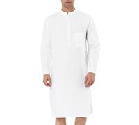 Lars Amadeus Men's Nightshirt Sleep Shirt Banded Collar Henley Shirt Pajamas Nightgown White S