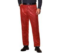 Lars Amadeus Men's Sequin Pants Shiny Straight Leg Party Red