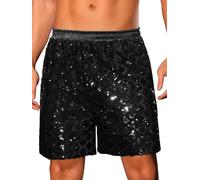 Lars Amadeus Men's Sequin Shorts Sparkly Metallic Disco Party Black