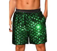 Lars Amadeus Men's Sequin Shorts Sparkly Metallic Disco Party Green