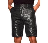 Lars Amadeus Men's Sequin Shorts Sparkly Straight Leg Zipper Up Party Rave