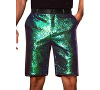 Lars Amadeus Men's Sequin Shorts Sparkly Straight Leg Zipper Up Party Rave