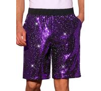 Lars Amadeus Men's Sequin Shorts Summer Elastic Waist Party Disco Purple