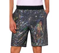 Lars Amadeus Men's Sequin Shorts Summer Elastic Waist Party Disco Silver
