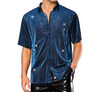 Lars Amadeus Men's Sparkle Metallic Shirts Shiny Disco Party Short Sleeve