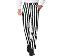 Lars Amadeus Men's Striped Dress Pant Classic Fit Flat Front Business Work Prom Trousers Black White 34