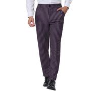 Lars Amadeus Men's Striped Dress Pants Straight Fit Color Block Office Work Suit Trousers, Purple White, 34