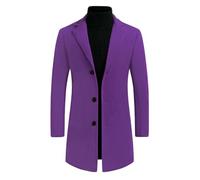 Lars Amadeus Men's Trench Coat Slim Fit Winter Notched Lapel Single Breasted Long Jacket Overcoat, Purple, M