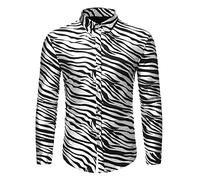 Lars Amadeus Men's Vintage Leopard Animal Print Button Down Long Sleeve Casual Shirt, White Black, Large