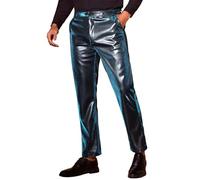 Lars Amadeus Metallic Pants for Men's Straight Leg Sparkly Pants Disco Party Shiny Trouser Blue 32