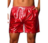 Lars Amadeus Metallic Shorts for Men's Elastic Drawstring Party Holographic Sparkly Shiny Hot Shorts with Pocket Red 28