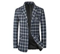Lars Amadeus Plaid Blazers for Men's Color Block Business Checked Patterned Sports Coat Navy Blue XL