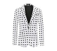 Lars Amadeus Polka Dots Blazers for Men's Classic Slim Fit One Button Business Sport Coats White XXL