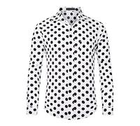 Lars Amadeus Polka Dots Dress Shirt for Men's Button Down Long Sleeve Casual Business Shirts White XXL