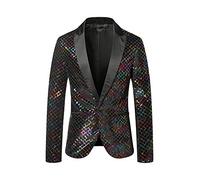 Lars Amadeus Sequin Blazer for Men's Peak Lapel Prom Party Shining Plaid Sports Coat Multicolor XXL