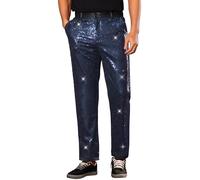 Lars Amadeus Sequin Dress Pants for Men's Straight Leg Button Down Party Metallic Shiny Suit Trouser Dark Blue 30
