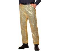 Lars Amadeus Sequin Dress Pants for Men's Straight Leg Button Down Party Metallic Shiny Suit Trouser Golden 30