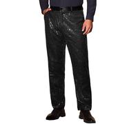 Lars Amadeus Sequin Dress Pants for Men's Straight Leg Button Down Party Metallic Shiny Suit Trouser Black 34