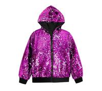 Lars Amadeus Sequins Jacket for Men's Long Sleeves Zip Up Flip-Sequin Sparkle Metallic Hoodie Jackets Purple M