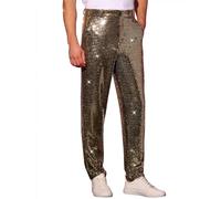 Lars Amadeus Sequins Pants for Men's Party Disco Shiny Sparkly Straight Leg Trousers Champagne 34
