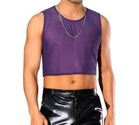 Lars Amadeus Sheer Crop Tank Top for Men's See Through Sleeveless Tee Round Neck Party Mesh Vest Purple S