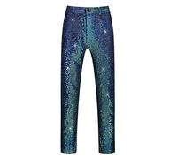 Lars Amadeus Shiny Pants for Men's Disco Party Dance Sparkle Glitter Slacks Trouser Blue Green 32