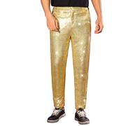 Lars Amadeus Shiny Pants for Men's Glitter 70s Disco Night Club Straight Leg Sequin Trousers Golden 36
