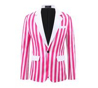 Lars Amadeus Striped Blazer for Men's Single Breasted Contrast Color Business Suit Jacket Red White XXL