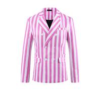 Lars Amadeus Striped Blazers for Men's Peak Lapel Sports Coat Double Breasted Business Stripes Suit Jacket Pink White XX-Large