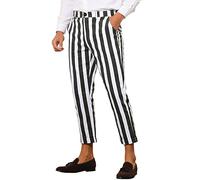 Lars Amadeus Striped Business Pants for Men's Slim Fit Flat Front Tapered Office Cropped Pants Black White 32
