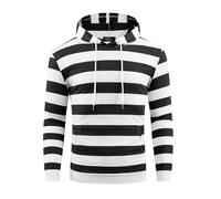 Lars Amadeus Striped Sweatshirt for Men's Long Sleeves Drawstring Pullover Hooded Sweatshirts Hoodie Black White XXL