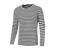 Lars Amadeus Striped T-Shirt for Men's Casual Crew Neck Long Sleeves Basic Pullover Tee Tops Black White XXL