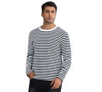 Lars Amadeus Striped T-Shirt for Men's Casual Crew Neck Long Sleeves Basic Pullover Tee Tops Navy White XX-Large