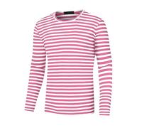 Lars Amadeus Striped T-Shirt for Men's Casual Crew Neck Long Sleeves Basic Pullover Tee Tops Pink White XXL
