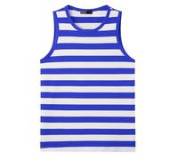 Lars Amadeus Stripes Tank Top for Men's Striped Sleeveless T-Shirt Crew Neck Casual Vest Blue White XXL