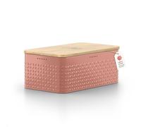 LARS NYSØM Bread Box I Metal bread box for long lasting freshness I Baked goods Bin with bamboo lid usable as cutting board I 34x19.5x13.5cm (Brick Red)