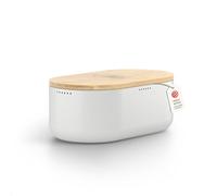 LARS NYSØM Bread Box I Metal bread box for long lasting freshness I Baked goods Bin with bamboo lid usable as cutting board I 14.2x7.5x5.1 In (Pure White)