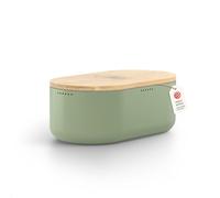 LARS NYSØM Bread Box I Metal bread box for long lasting freshness I Baked goods Bin with bamboo lid usable as cutting board I 14.2x7.5x5.1 In (Sage Green)