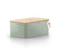 LARS NYSØM Bread Box I Metal bread box for long lasting freshness I Baked goods Bin with bamboo lid usable as cutting board I 13.4x7.3x5.3In (Sage Green)