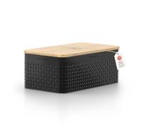 LARS NYSØM Bread Box I Metal bread box for long lasting freshness I Baked goods Bin with bamboo lid usable as cutting board I 13.4x7.3x5.3In (Carbon Black)