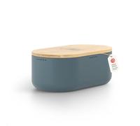LARS NYSØM Bread Box I Metal bread box for long lasting freshness I Baked goods Bin with bamboo lid usable as cutting board I 14.2x7.5x5.1 In (Stone Blue)