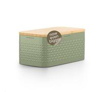 LARS NYSØM Bread Box I Metal bread box for long lasting freshness with non-slip pads I Baked goods Bin with bamboo lid usable as cutting board I 34.5x18.5x15.8cm (Sage Green)