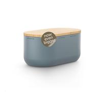 LARS NYSØM Bread Box I Metal bread box for long lasting freshness with non-slip pads I Baked goods Bin with bamboo lid usable as cutting board I 34.5x18.5x15.8cm (Stone Blue)